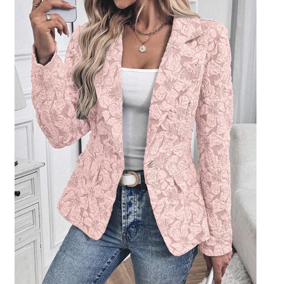Classic Floral Textured Button Minimalist Blazer - Picture 1 of 10